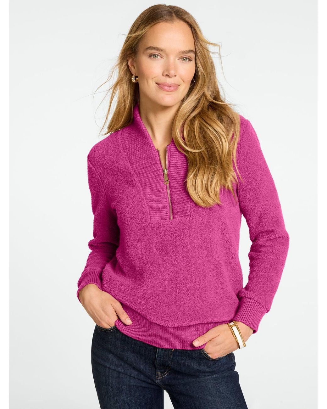 Talbots Pink Microfleece Quarter-zip Pullover Sweater