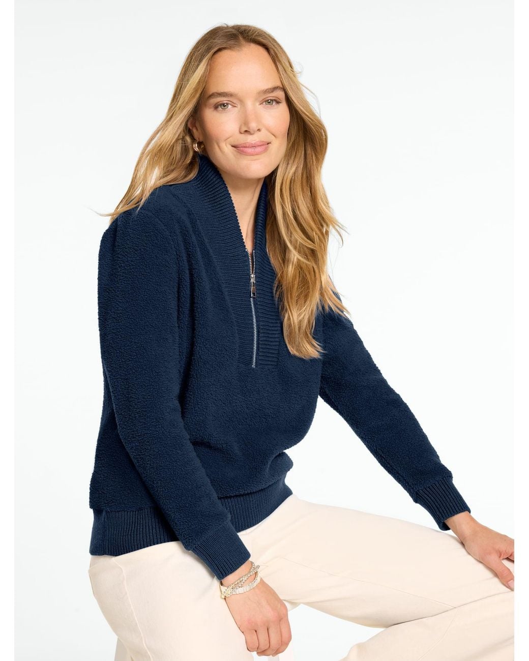 Talbots Blue Microfleece Quarter-zip Pullover Sweater