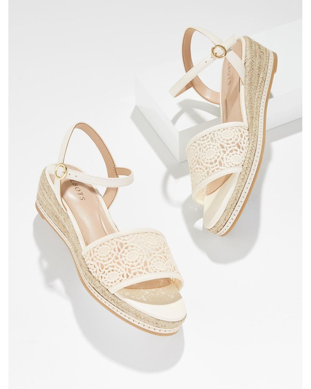 Talbots Natural Pamela Crochet Wedge Sandals