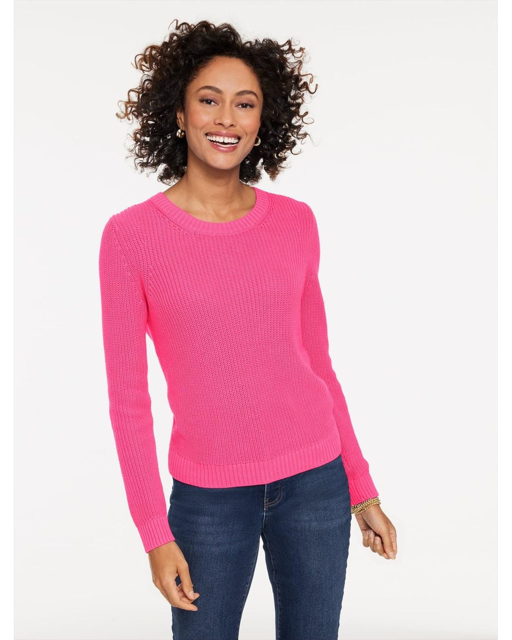Talbots Pink Shaker Stitch Crewneck Sweater