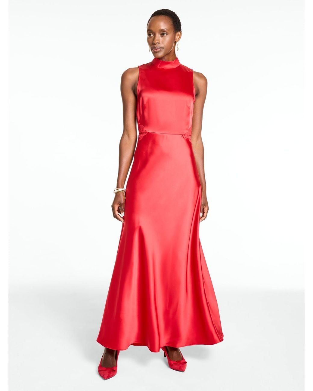 Talbots Red Rsvp Lace Trim Satin Fit & Flare Dress