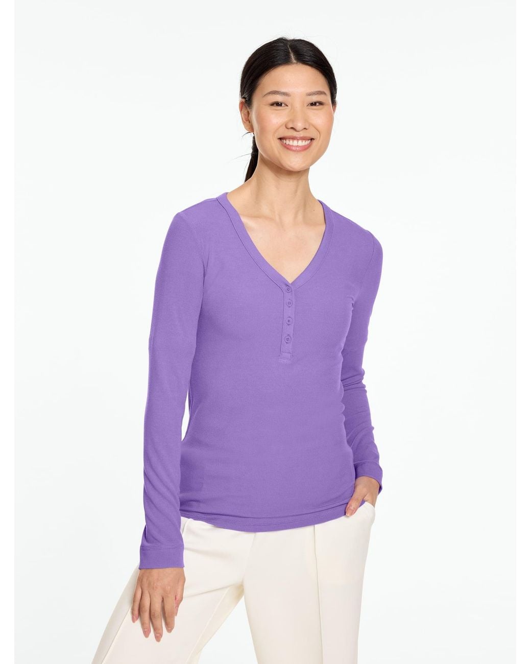 Talbots Purple Ribbed Henley T-shirt