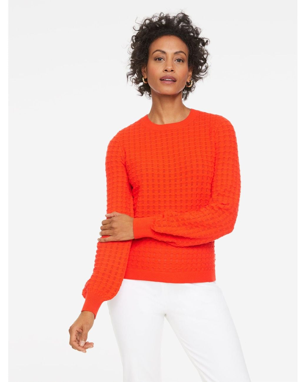 Talbots Red Pointelle Crewneck Pullover Sweater