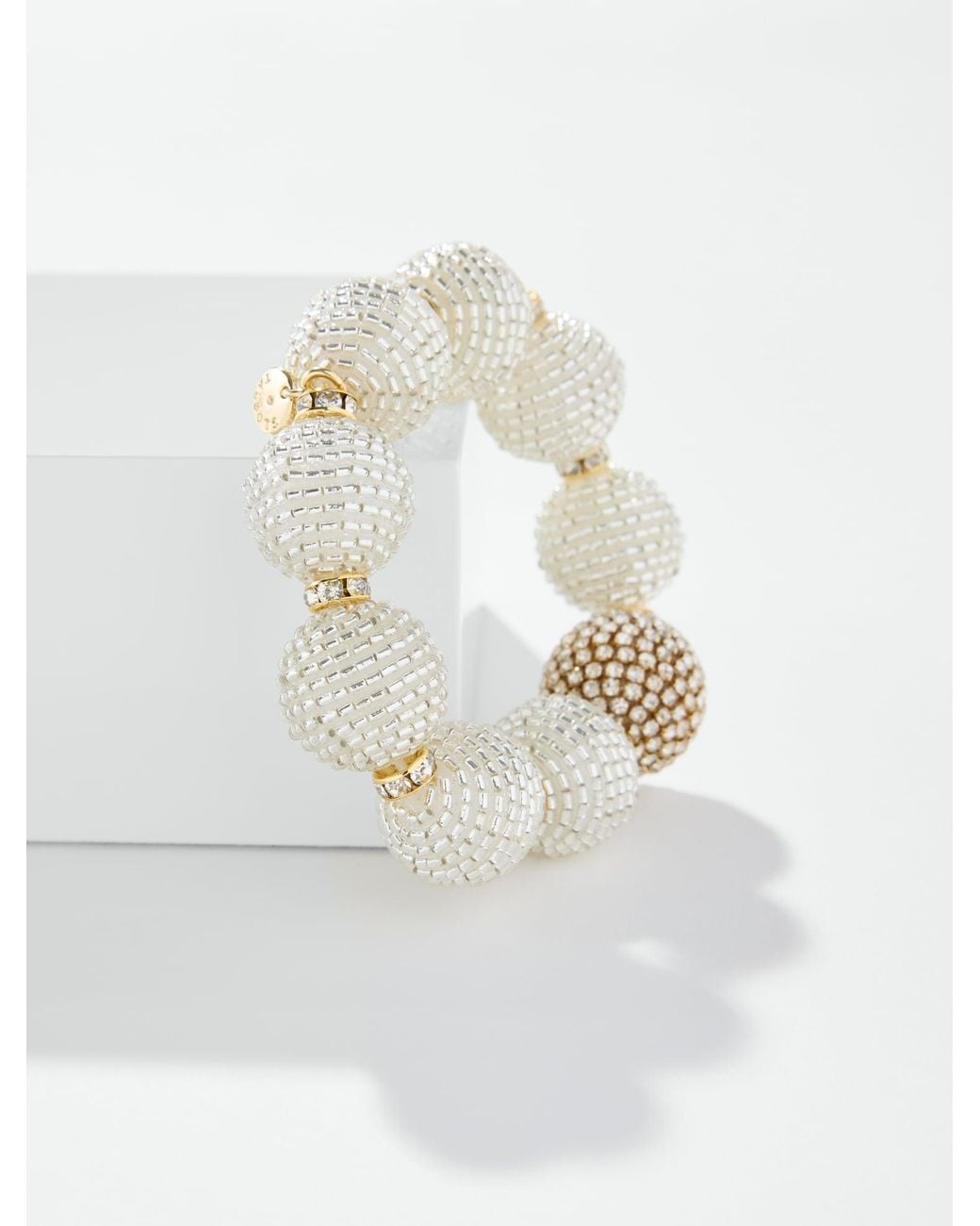 Talbots White Crystal Beaded Bauble Stretch Bracelet
