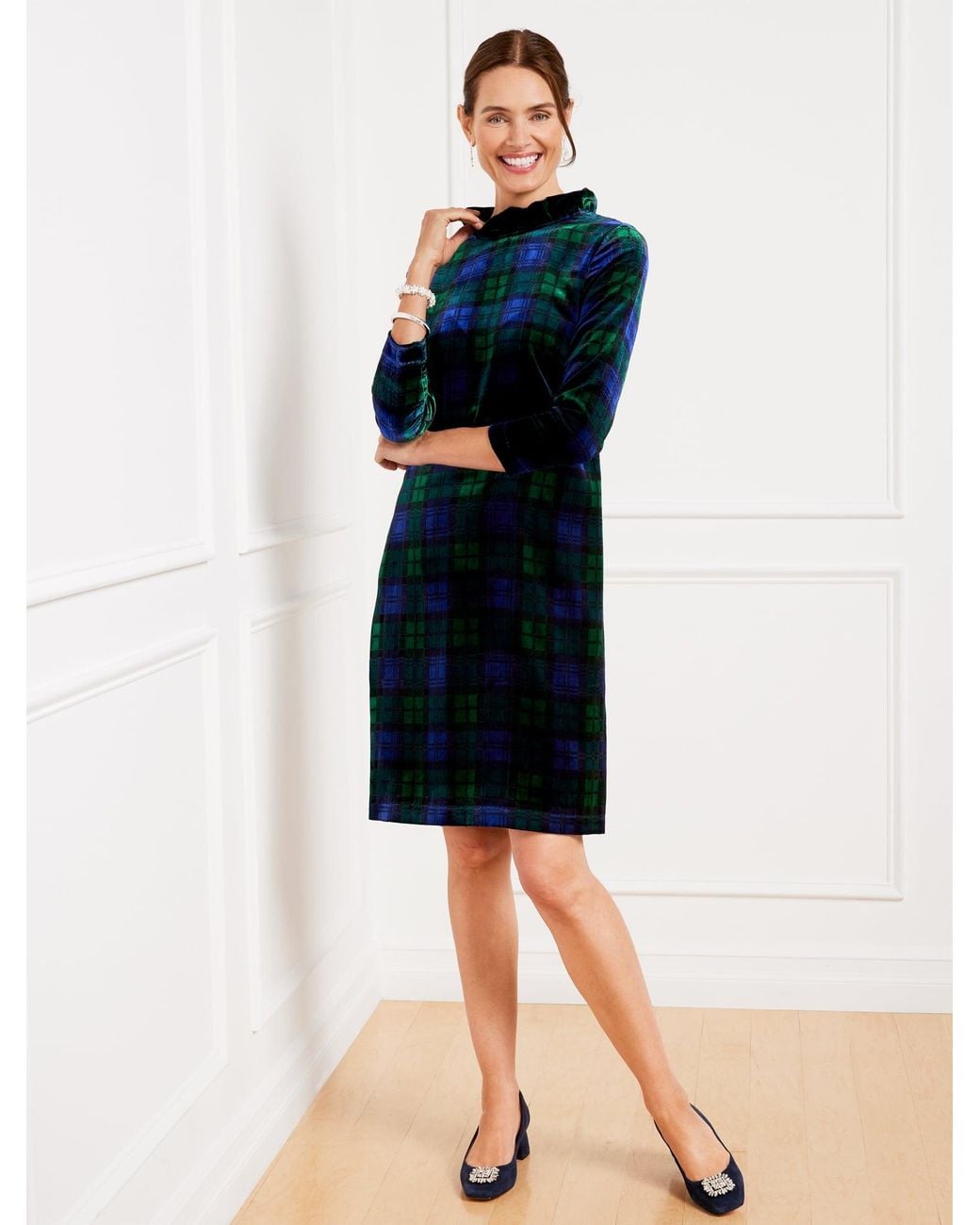 Talbots Blue Effortless Velvet A-line Dress