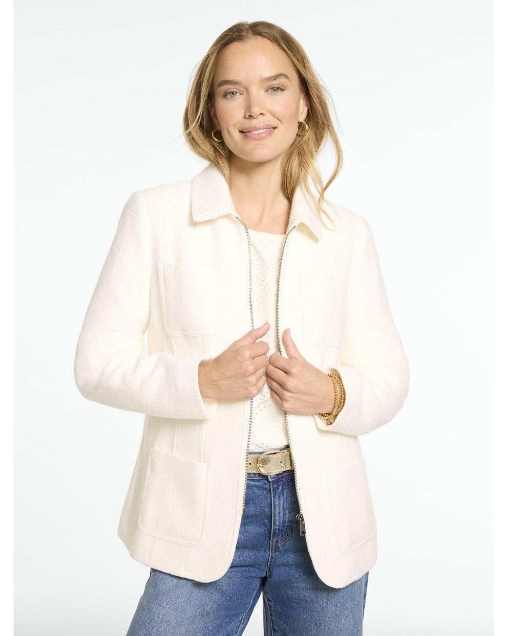 Talbots White Berkshire Wool Zip Front Jacket