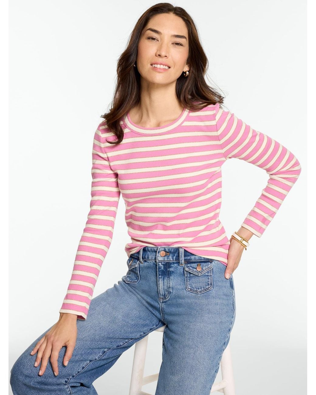 Talbots Pink Ribbed Long Sleeve Crewneck T-shirt
