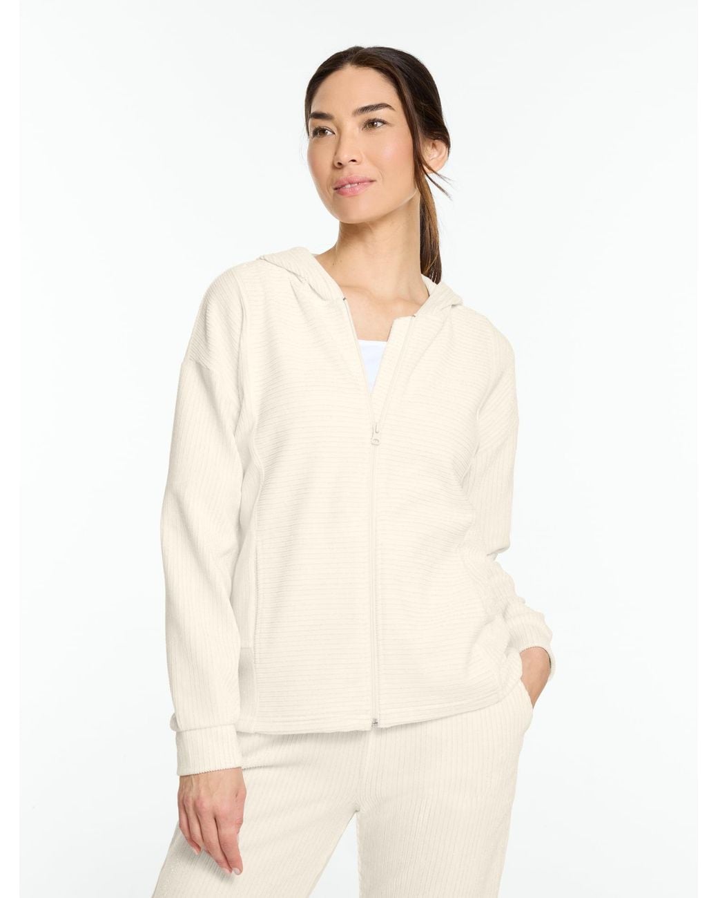 Talbots Natural Sky Lounge Velour Sparkle Full-zip Hoodie