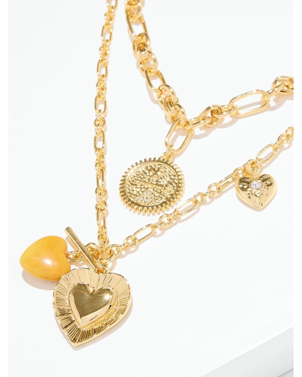 Talbots Metallic Heart Charm Layered Necklace