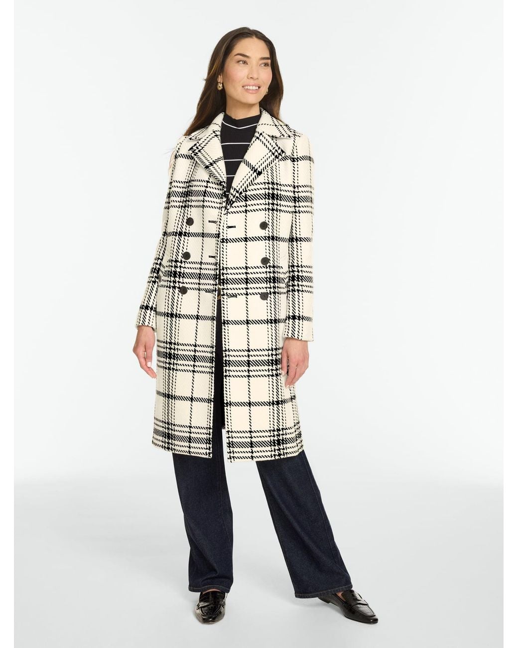 Talbots White Essex Plaid Windowpane Coat