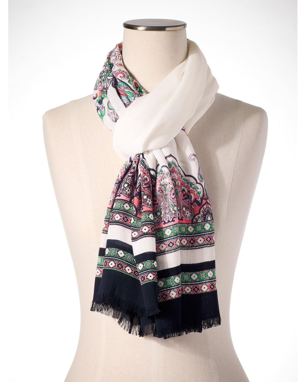Talbots White Jubilant Paisley Oblong Scarf