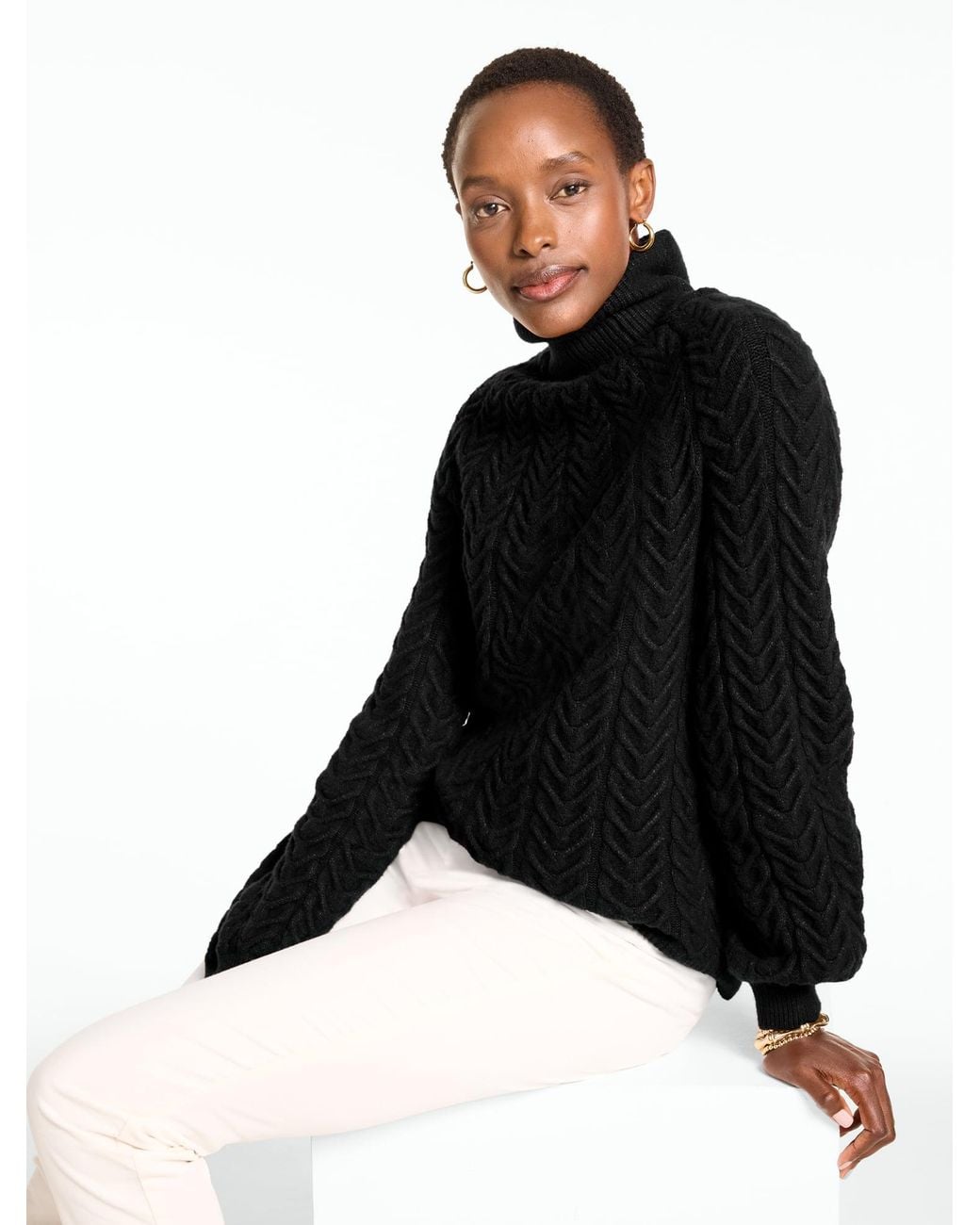 Talbots Black Cable Knit Mockneck Sweater