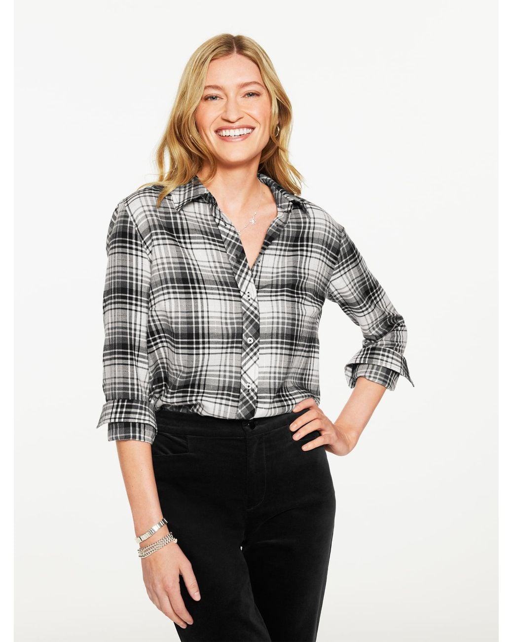 Talbots Gray Metallic Flannel Modern Classic Shirt