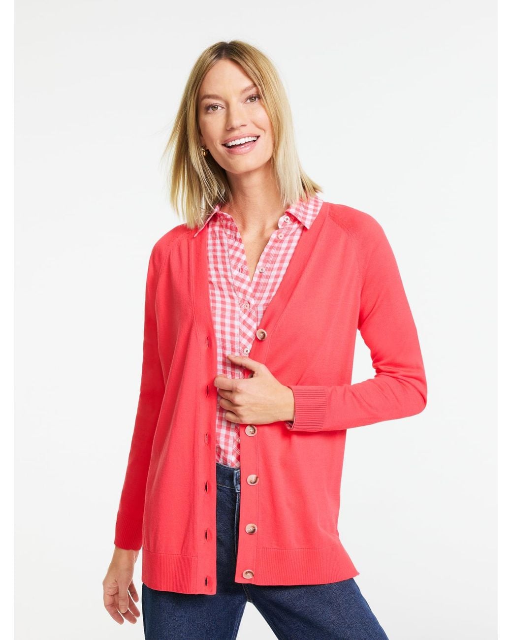 Talbots Red V-neck Girlfriend Cardigan Sweater
