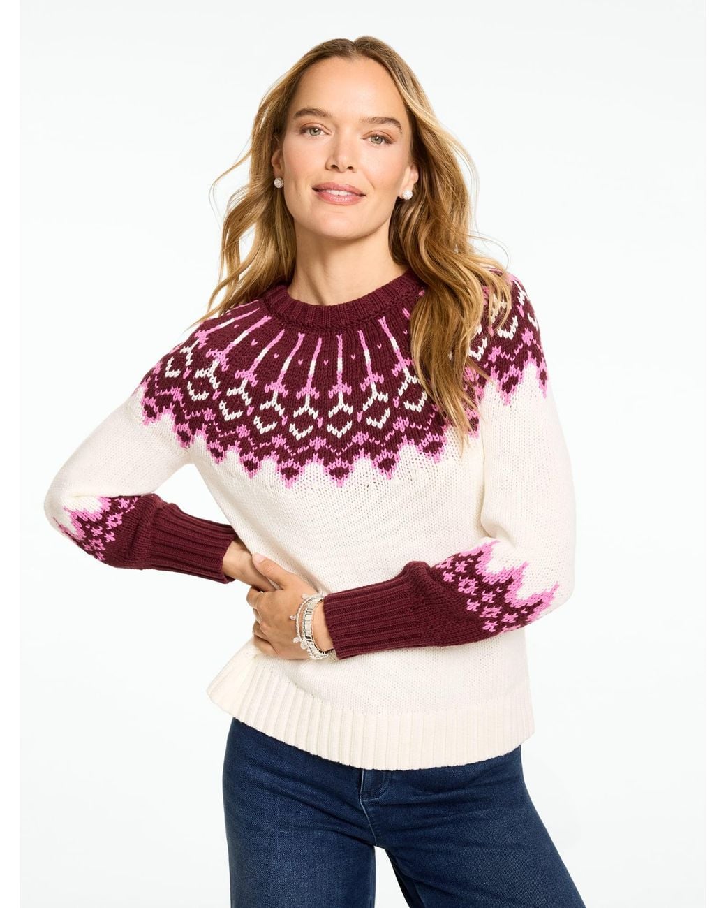 Talbots Multicolor Frosty Fair Isle Crewneck Sweater