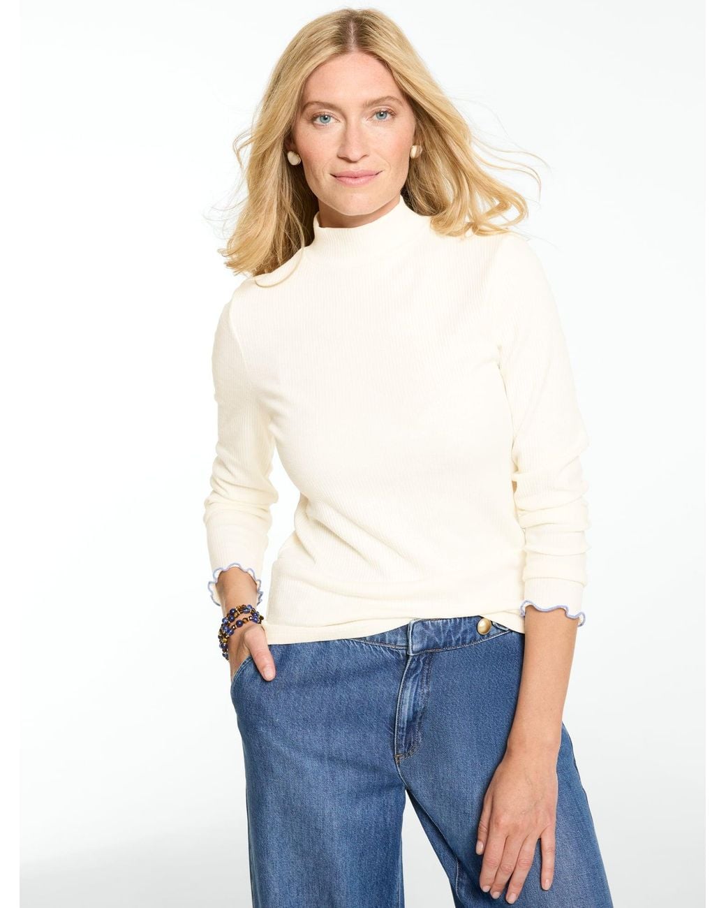 Talbots White Ribbed Mockneck T-shirt
