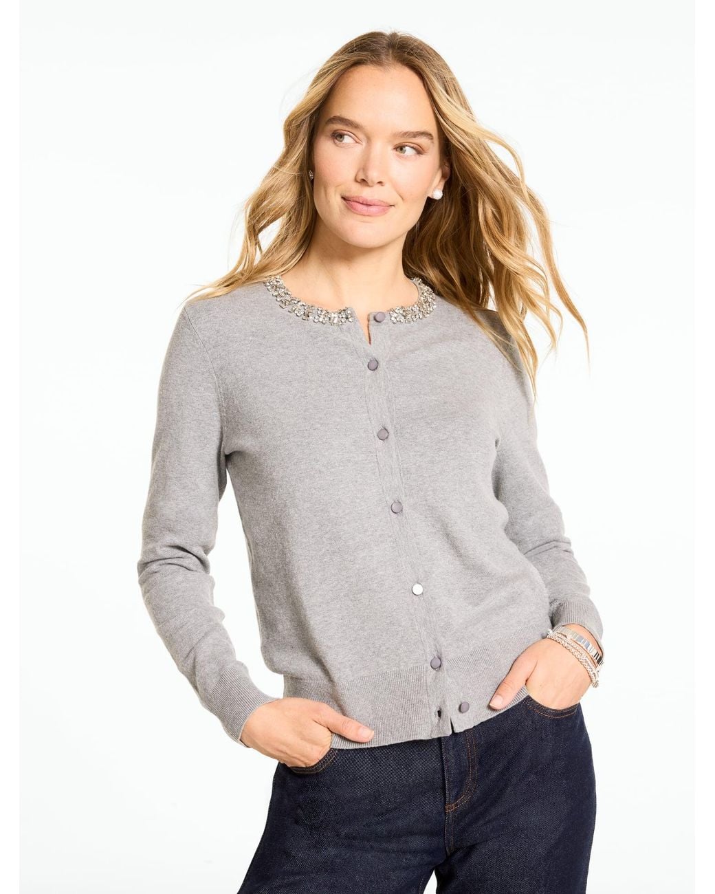 Talbots Gray Crystal Decidedly Dressy Cardigan Sweater