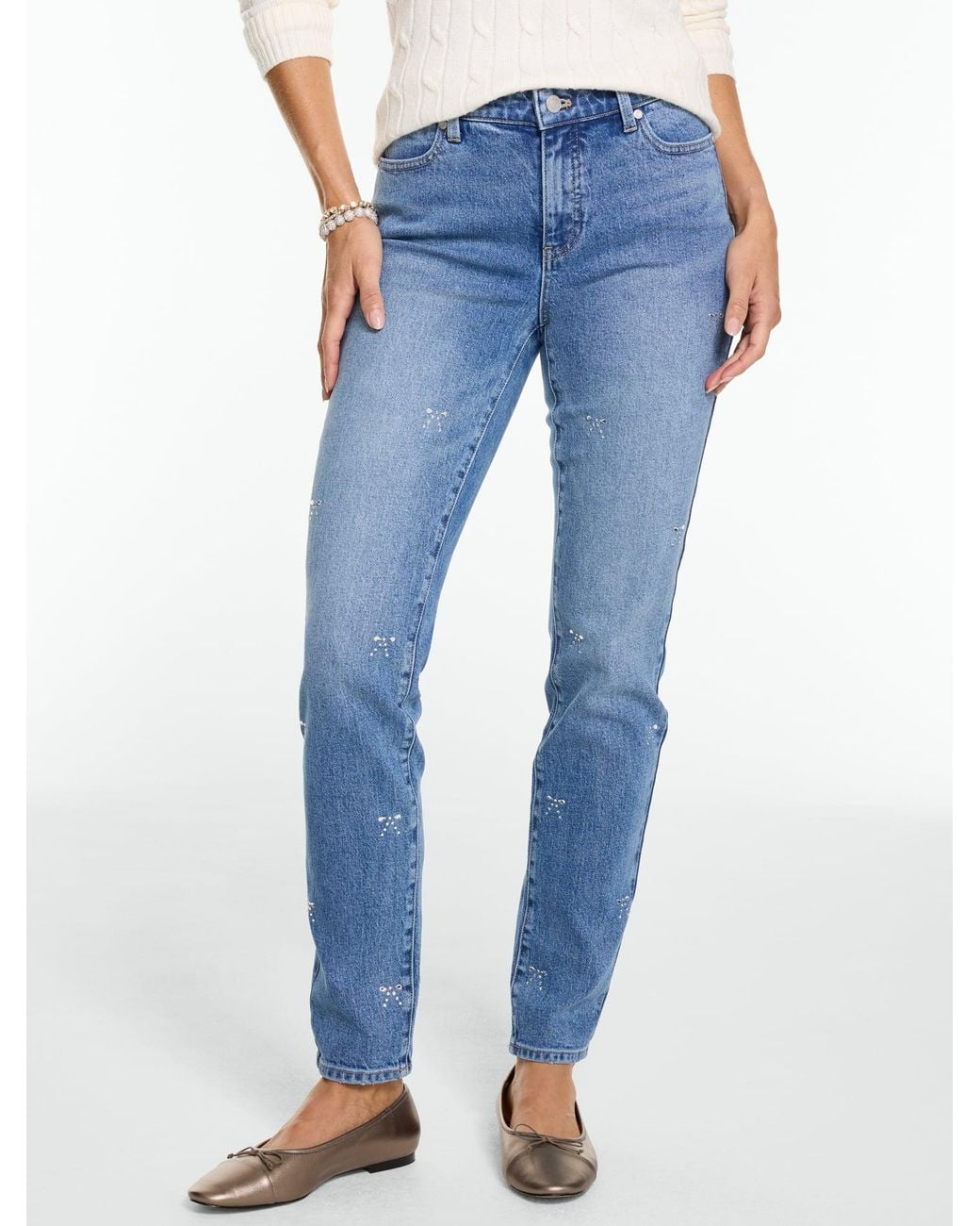 Talbots Blue Slim Ankle Rhinestone Jeans