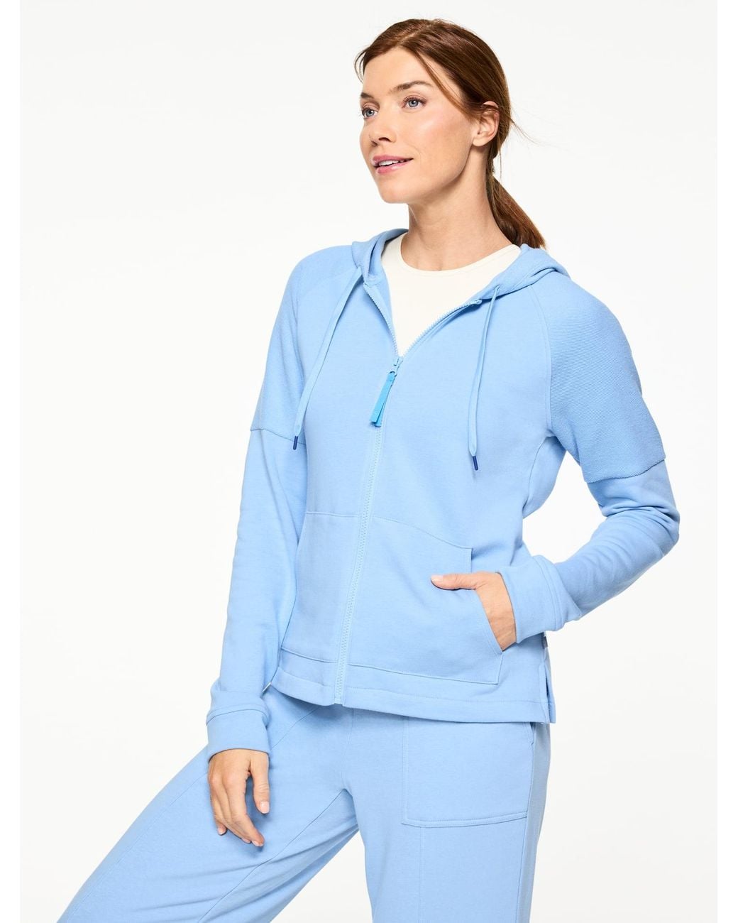 Talbots Blue Cozy French Terry Hooded Jacket