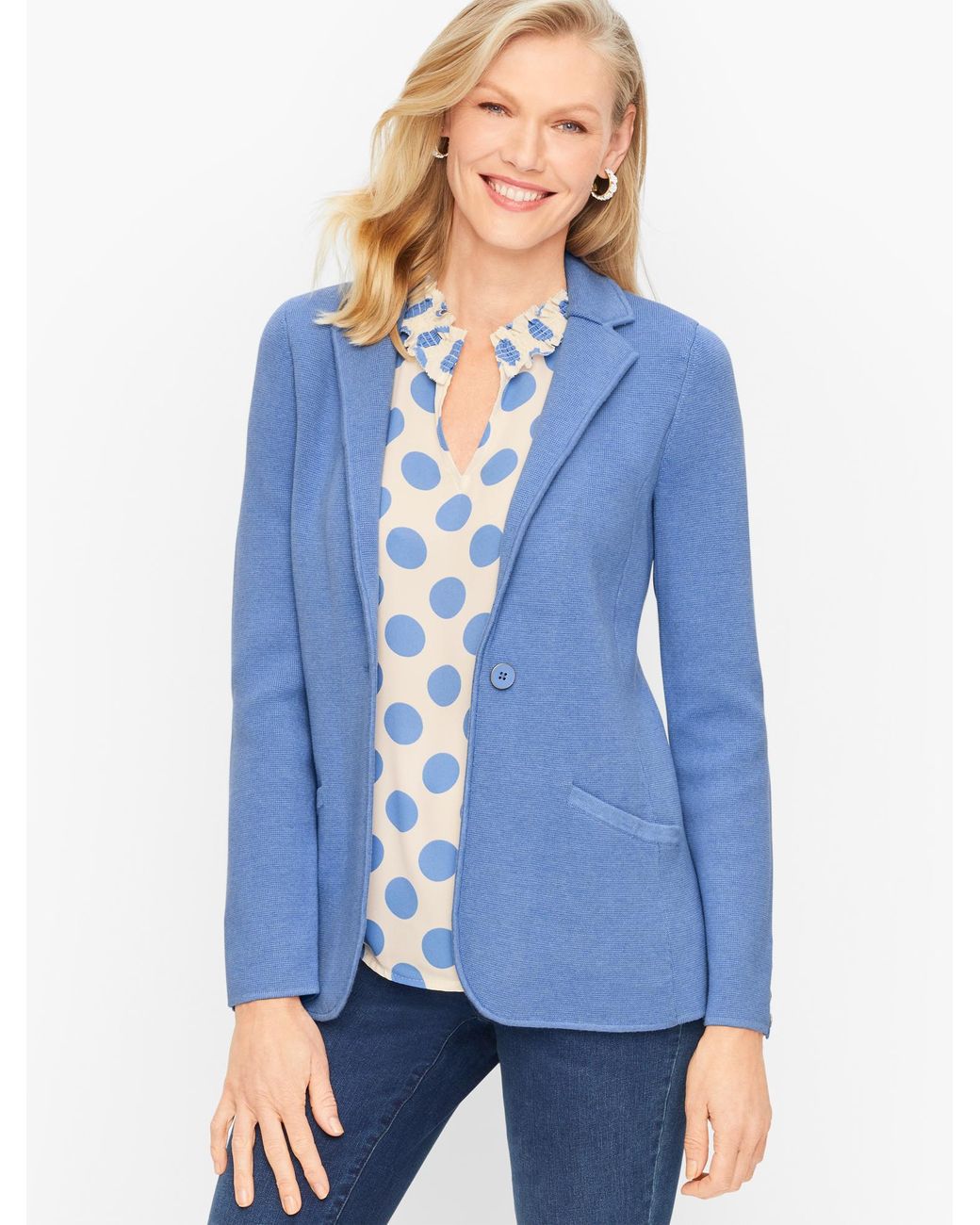 Talbots Notched Collar Sweater Blazer in Blue | Lyst