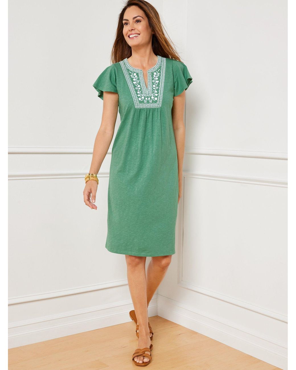 Puff Sleeve Embroidered Shift Dress
