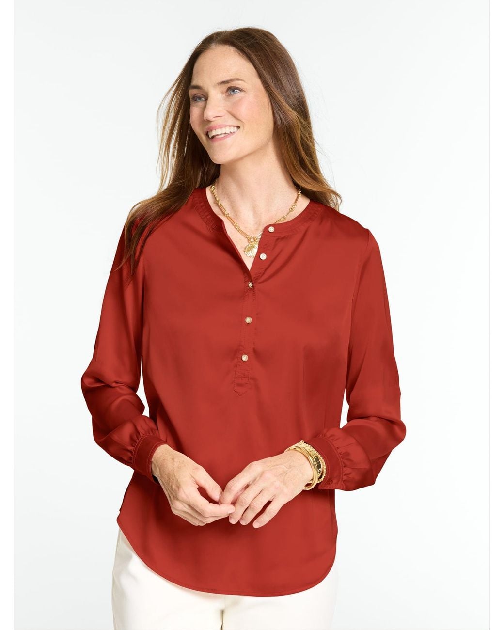Talbots Red Soft Satin Charmeuse Top