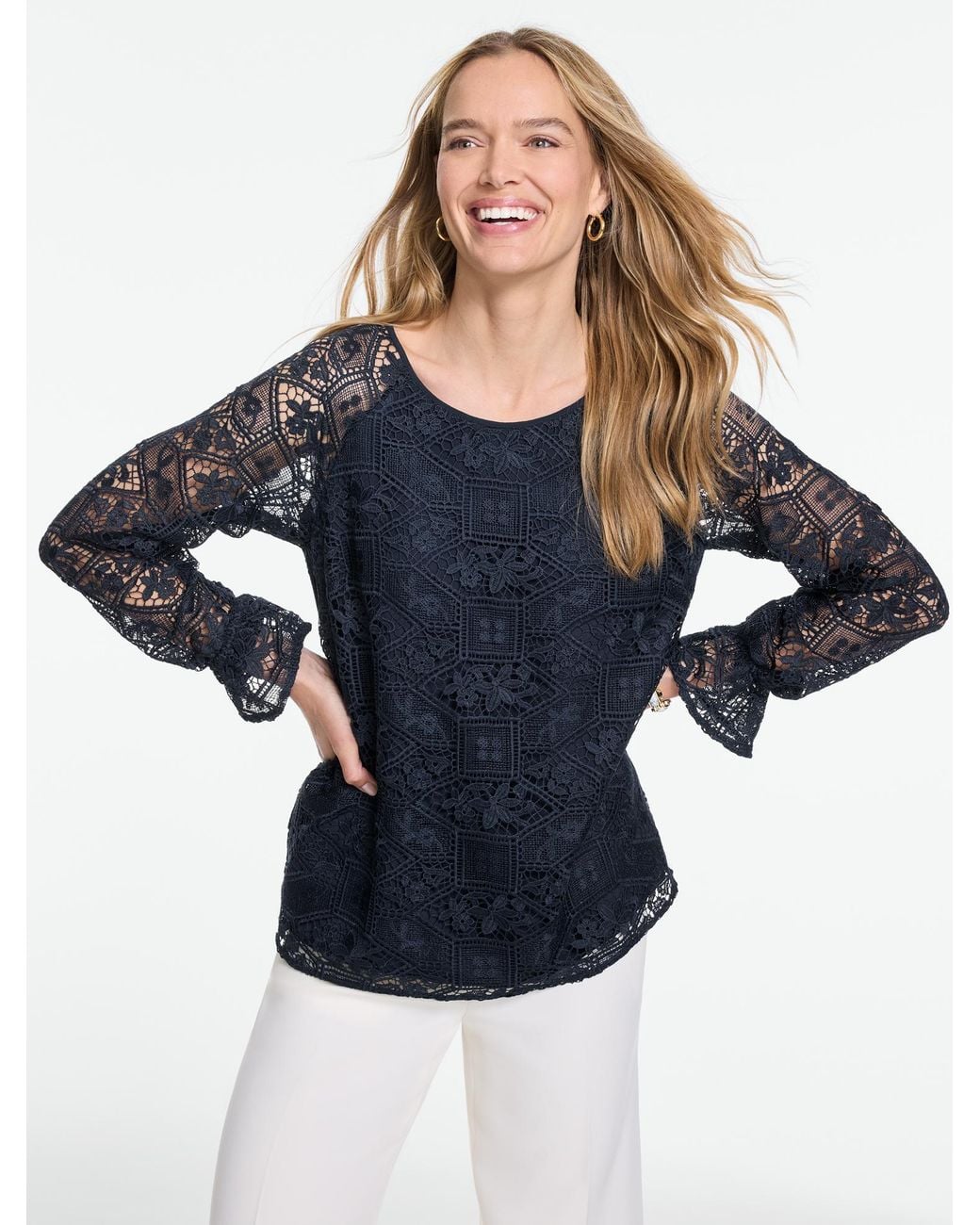 Talbots Blue Paisley Delicate Lace Top
