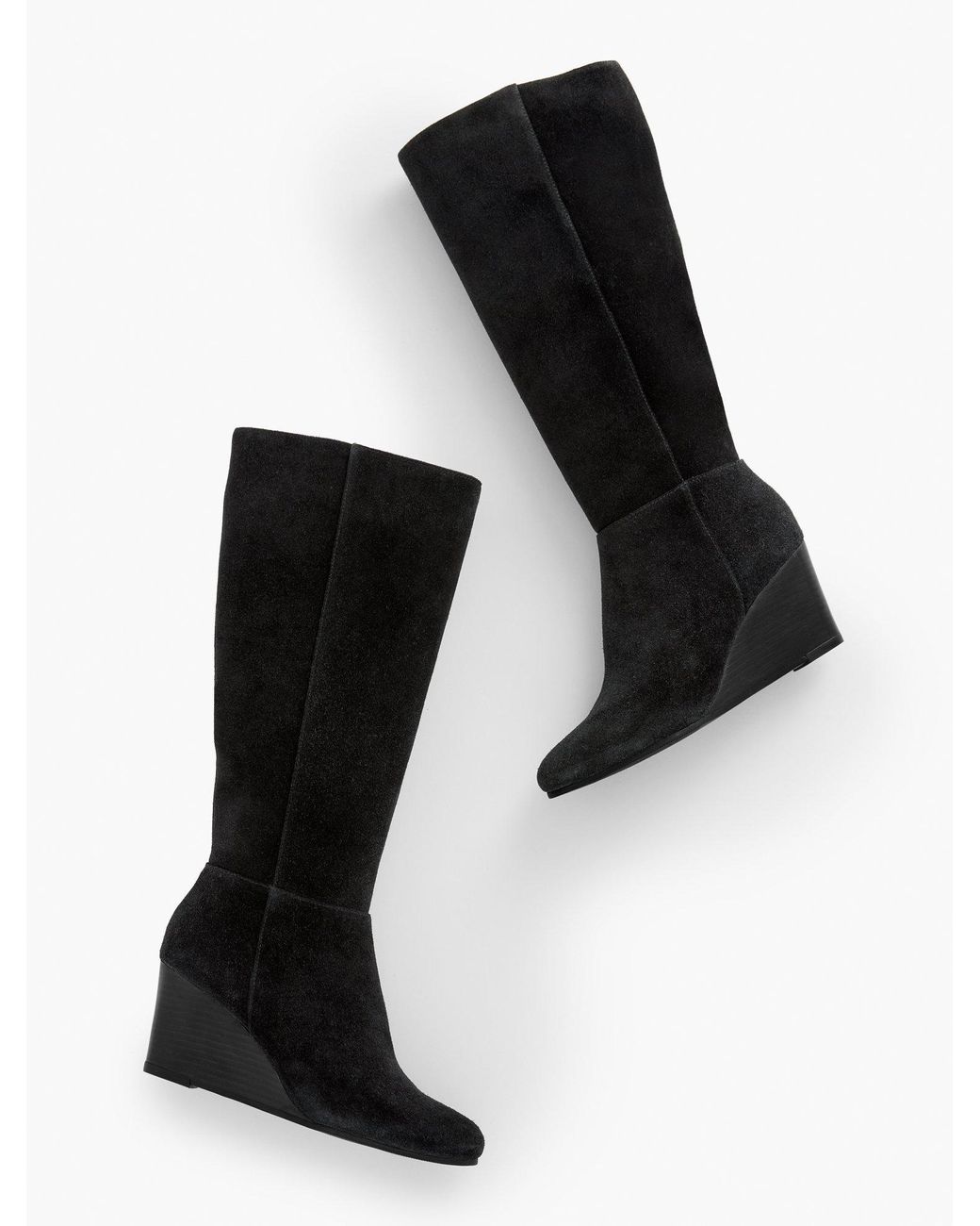 Talbots Lilia Suede Tall Wedge Boots in Black | Lyst