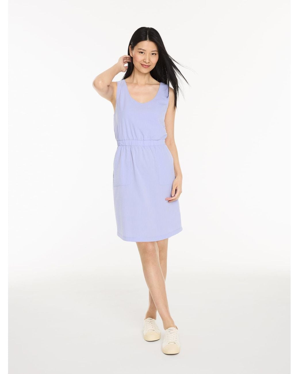 Talbots Blue Lightweight Woven Stretch Sleeveless Seersucker Dress