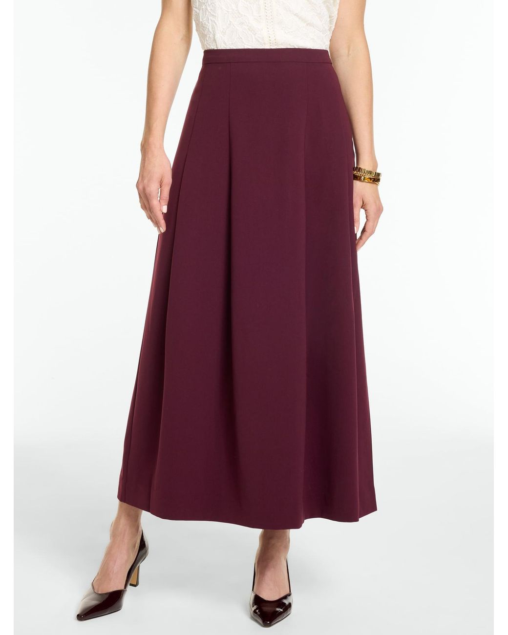 Talbots Purple Polished Crepe Pleated Midi Skirt