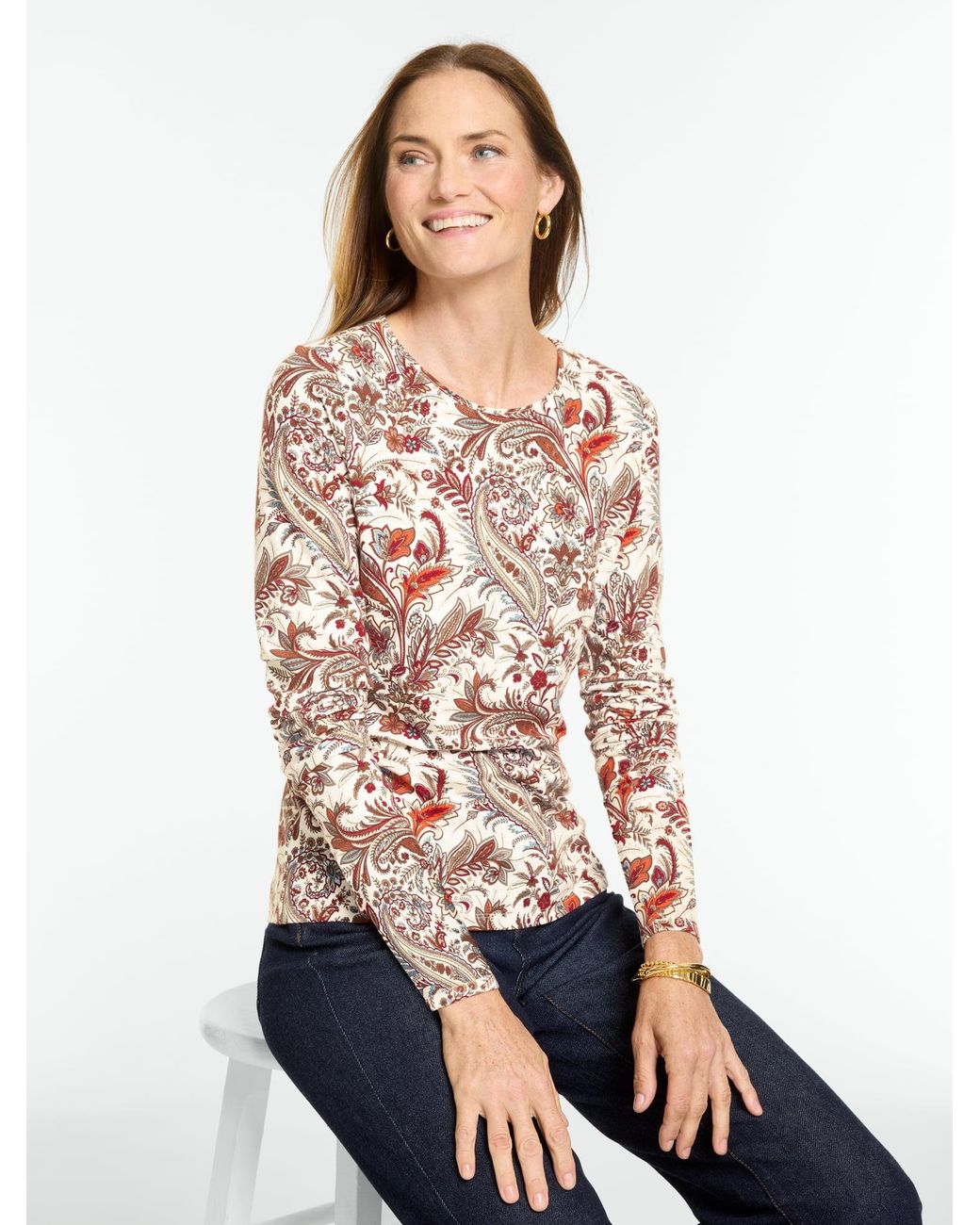 Talbots White Long Sleeve Crewneck T-shirt