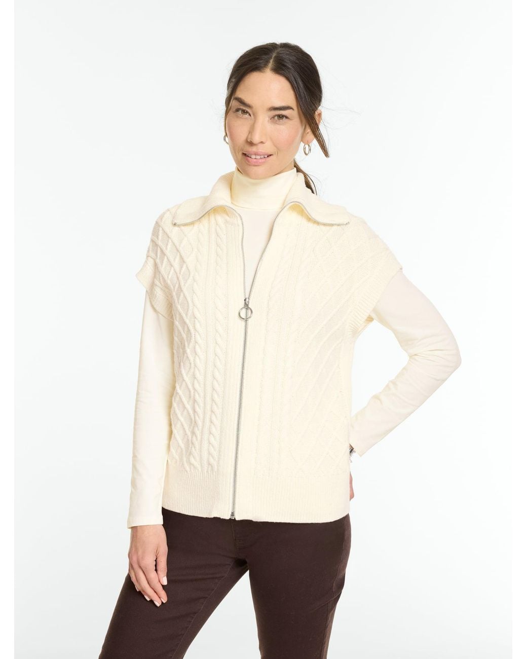 Talbots Natural Cable Knit Full-zip Sweater Vest