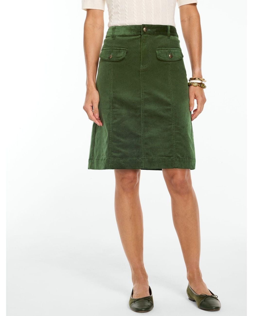 Talbots Green Corduroy A-line Skirt