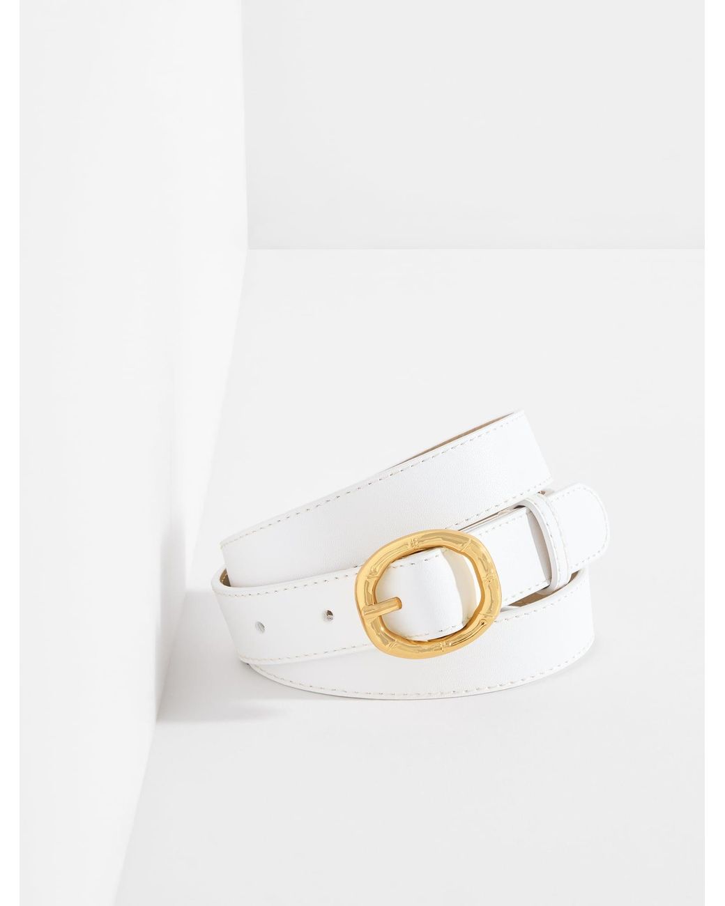 Talbots White Bamboo Buckle Leather Belt