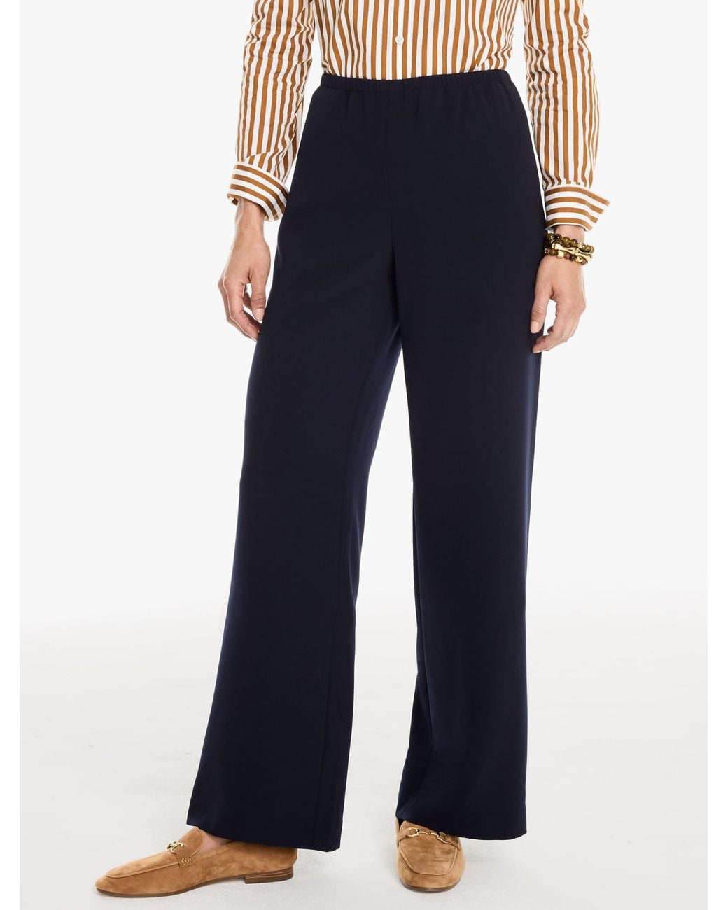 Talbots Blue Polished Crepe Wide Leg Pull-on Pants
