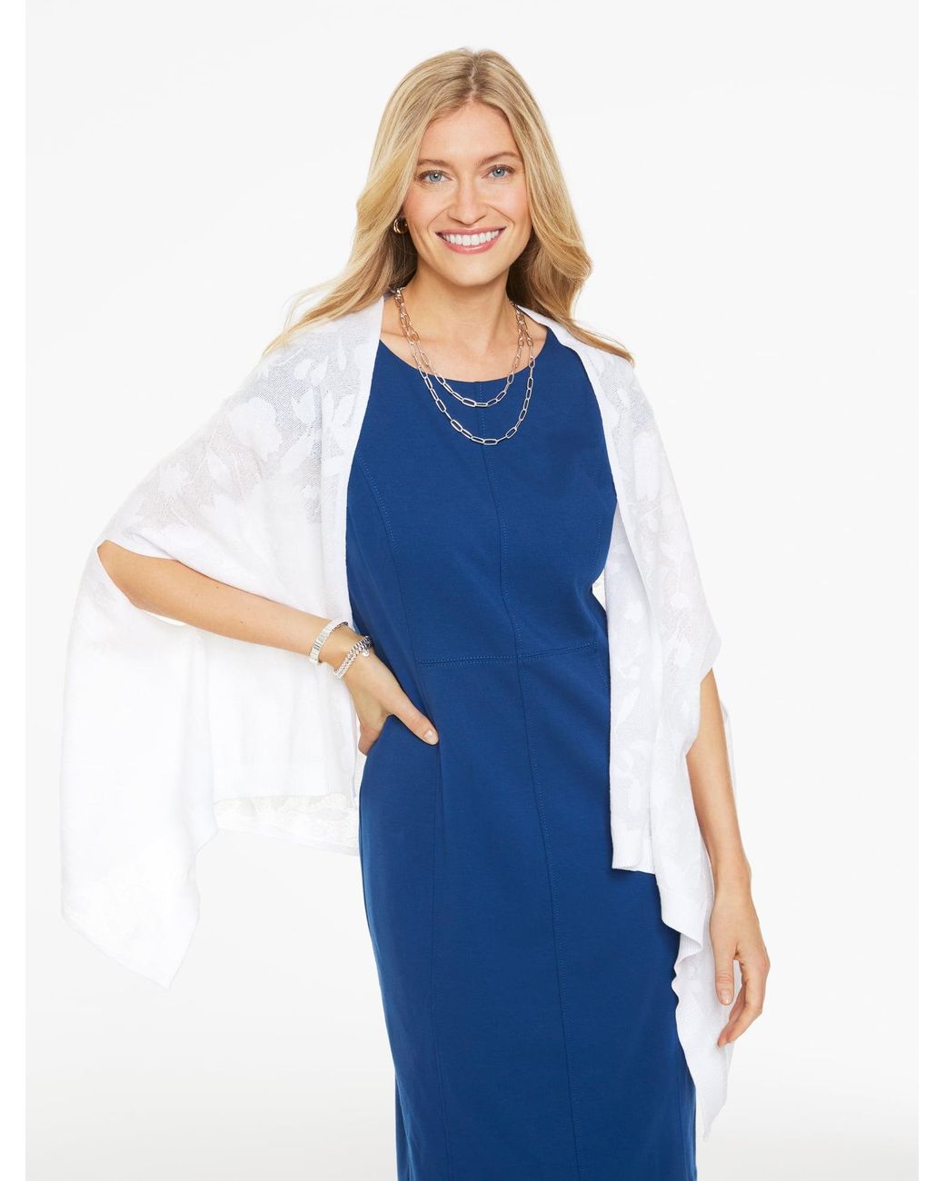Talbots Blue Floral Jacquard Travel Wrap