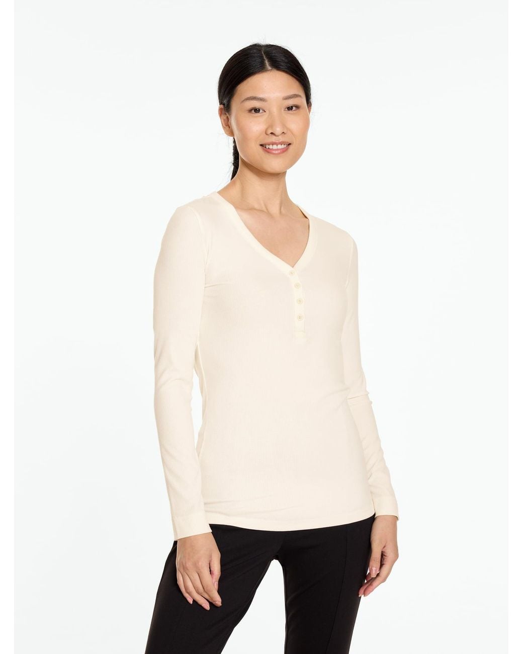 Talbots White Ribbed Henley T-shirt