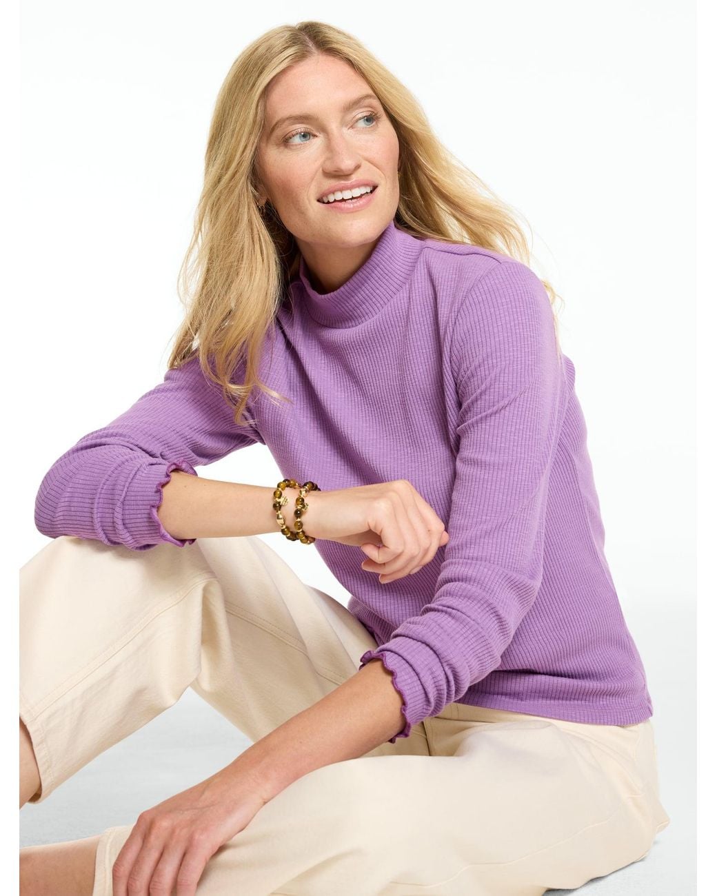 Talbots Purple Ribbed Mockneck T-shirt