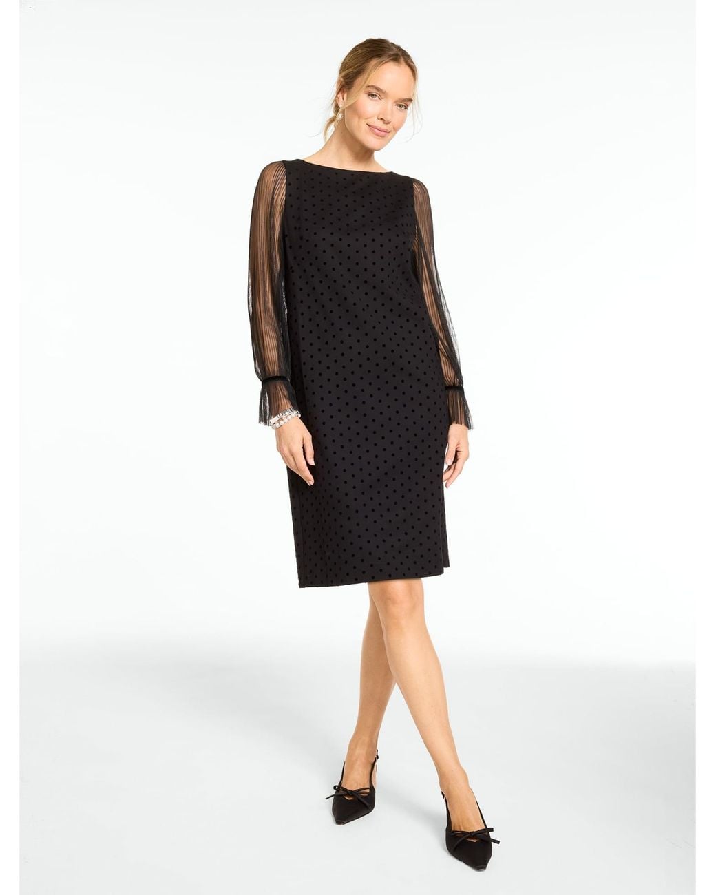Talbots Black Rsvp Sheer Sleeve Ponte Dress