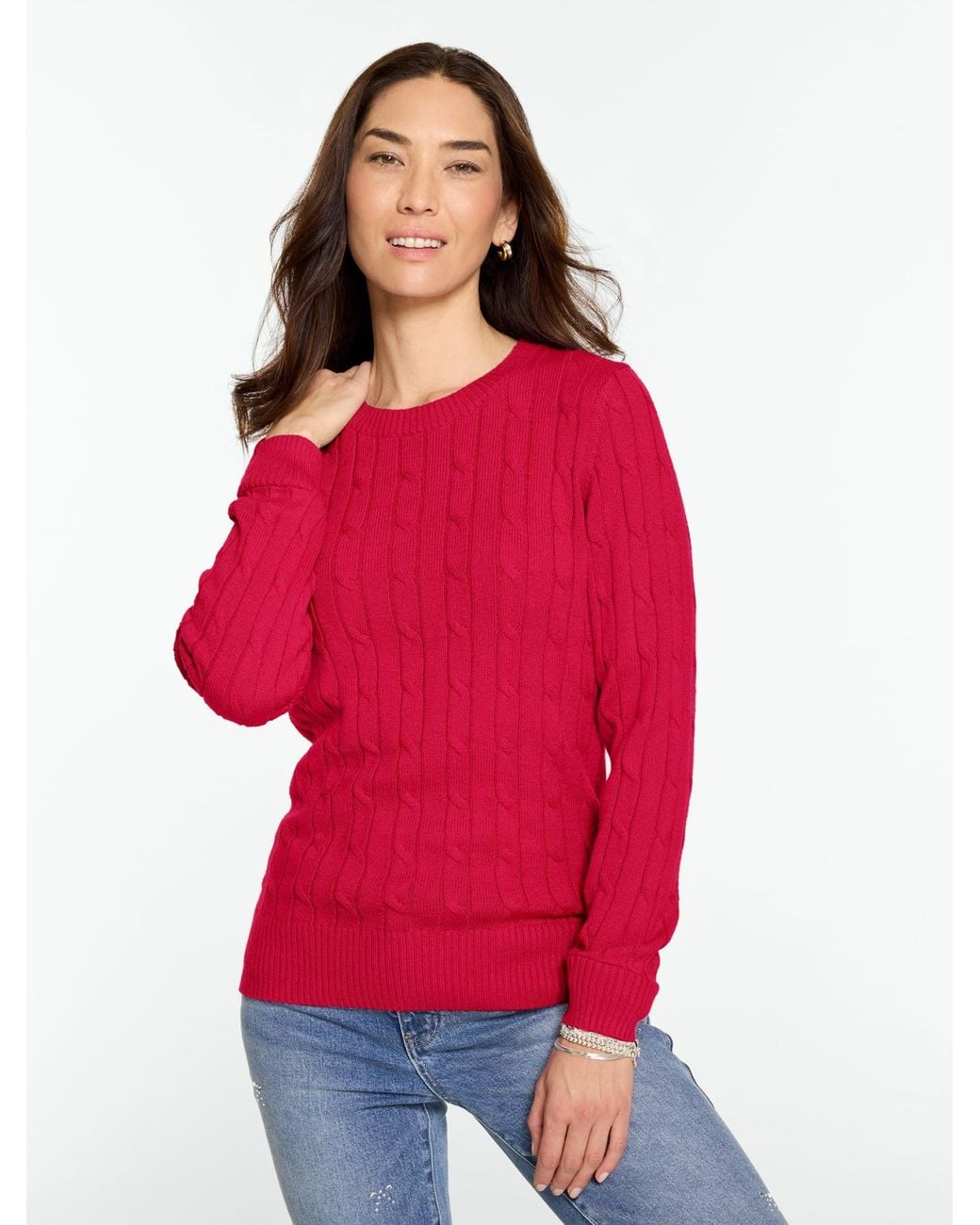 Talbots Red Soft Cable Knit Crewneck Sweater
