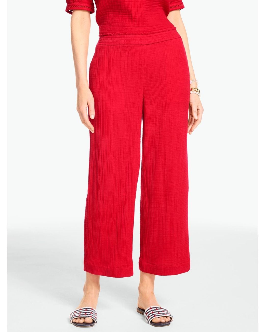 Talbots Red Cotton Gauze Straight Crop Pull-on Pants