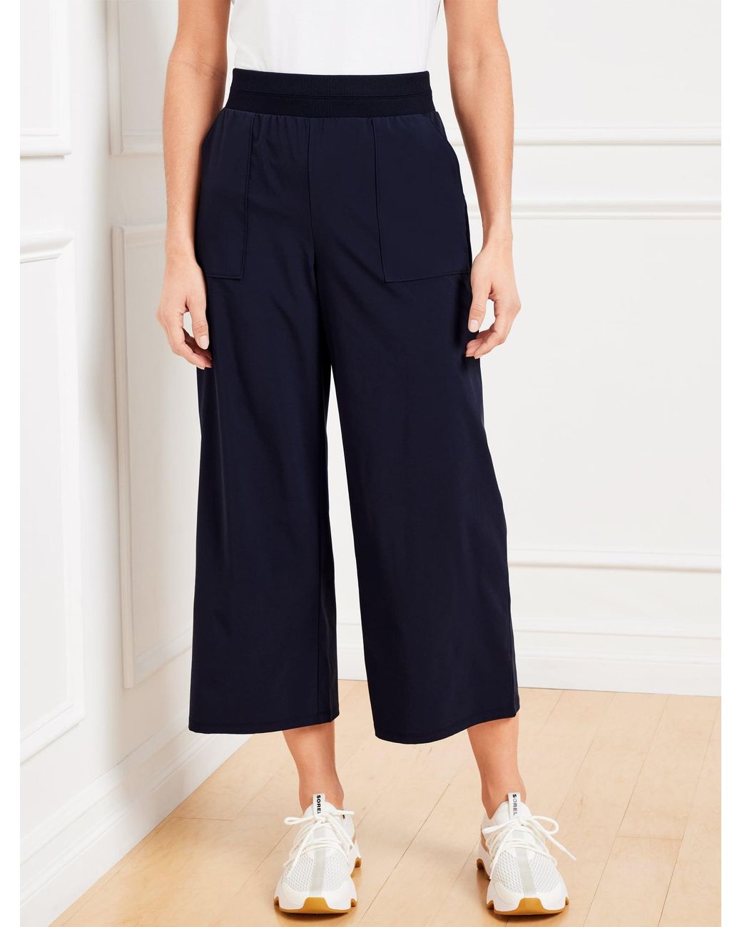 Talbots Blue Lightweight Woven Stretch Wide Leg Ankle Pants
