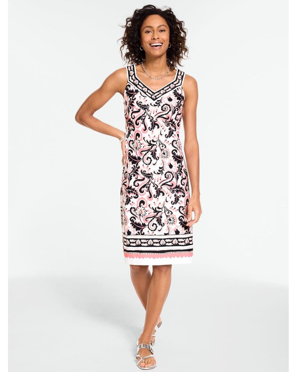 Talbots White Effortless Jersey Lavish Paisley Shift Dress