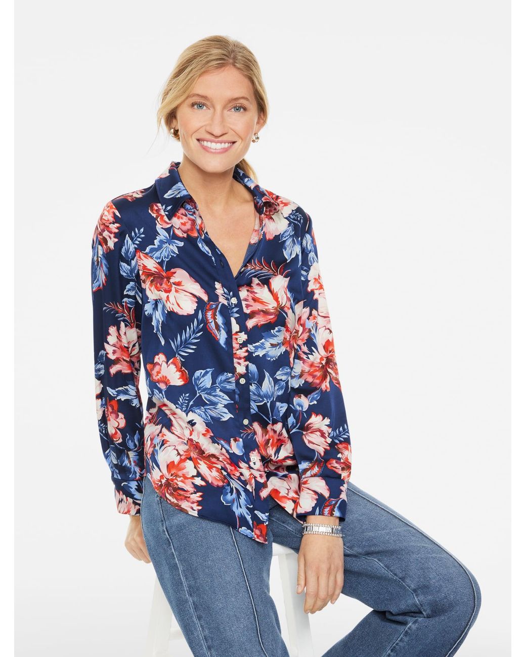 Talbots Blue Soft Satin Charmeuse Shirt