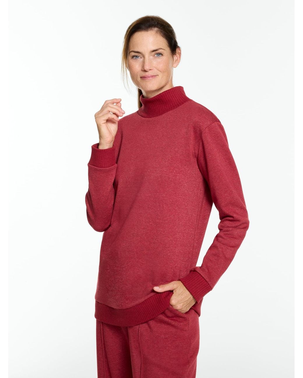 Talbots Red Cozy Fleece Ribbed Mockneck Pullover Sweater