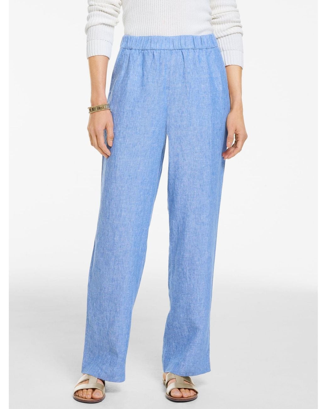 Talbots Blue Washed Linen Wide Pull-on Pants