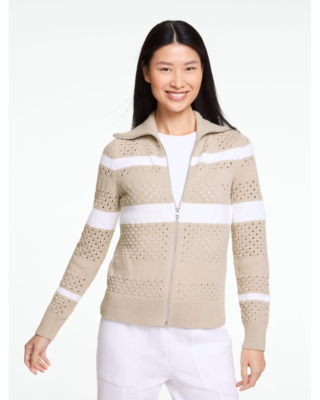 Talbots White Open Stitch Sweater Jacket