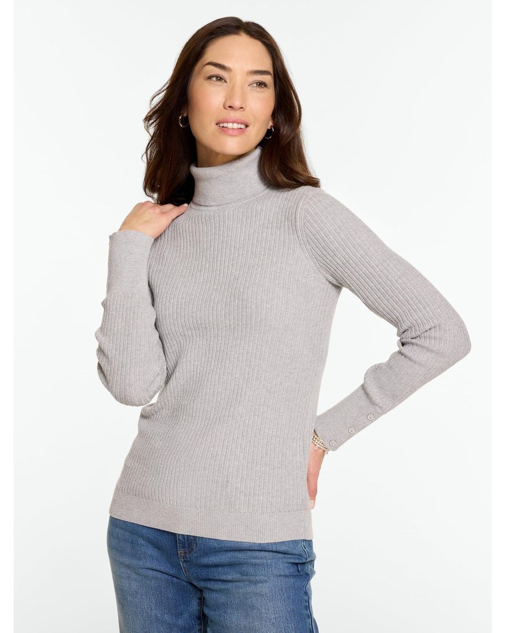 Talbots Gray Metallic Ribbed Turtleneck Pullover Sweater