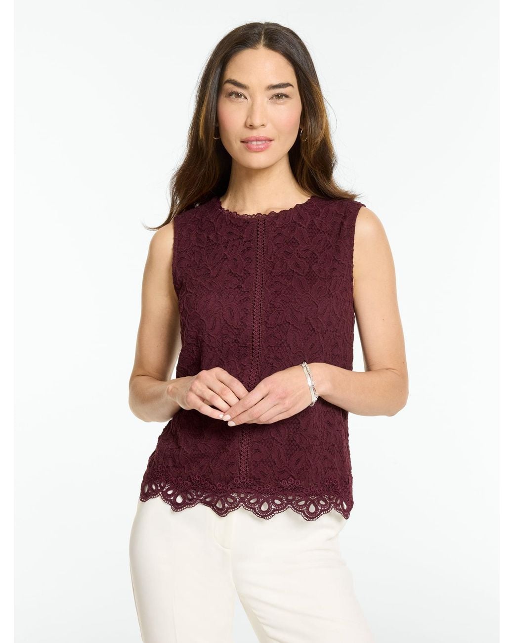 Talbots Red Sleeveless Stretch Lace Knit Top