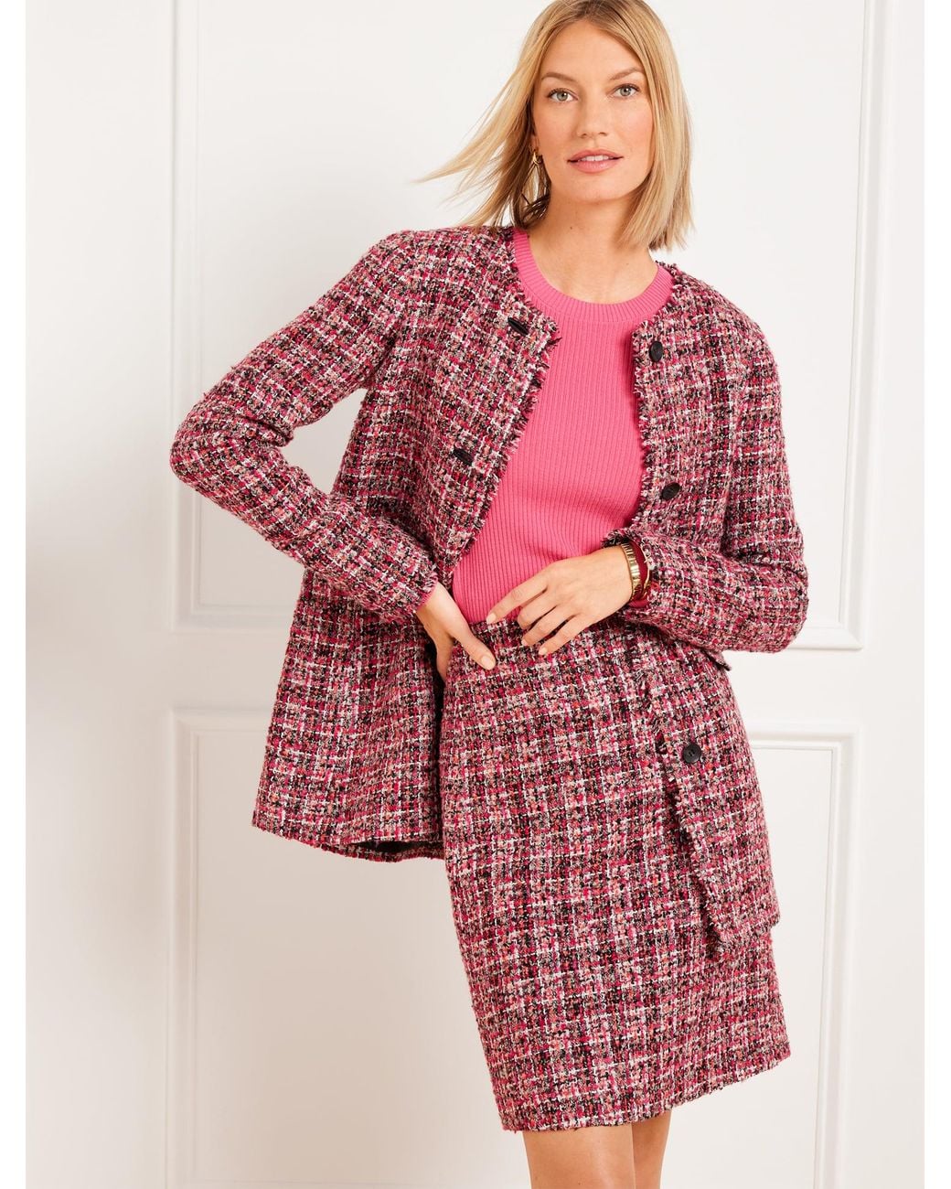Talbots Pink Pinewood Tweed Coat